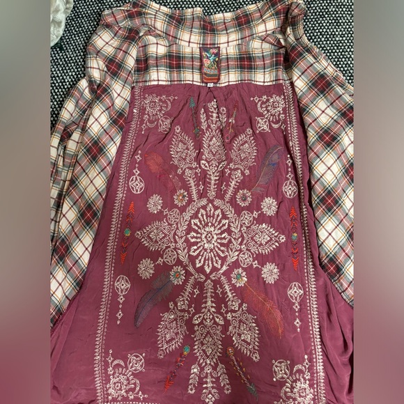 Johnny Was Plaid Embroidered Shirt | Size: L | Color: Burgandy - Picture 3 of 13